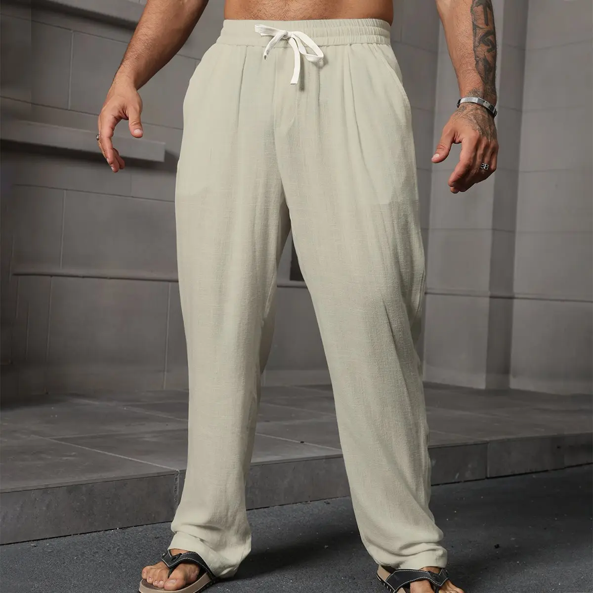 

Мужские повседневные брюки из ледяного шелка с высокой талией, прямые, в американском стиле, модные, цвета хаки, весна-лето-осень