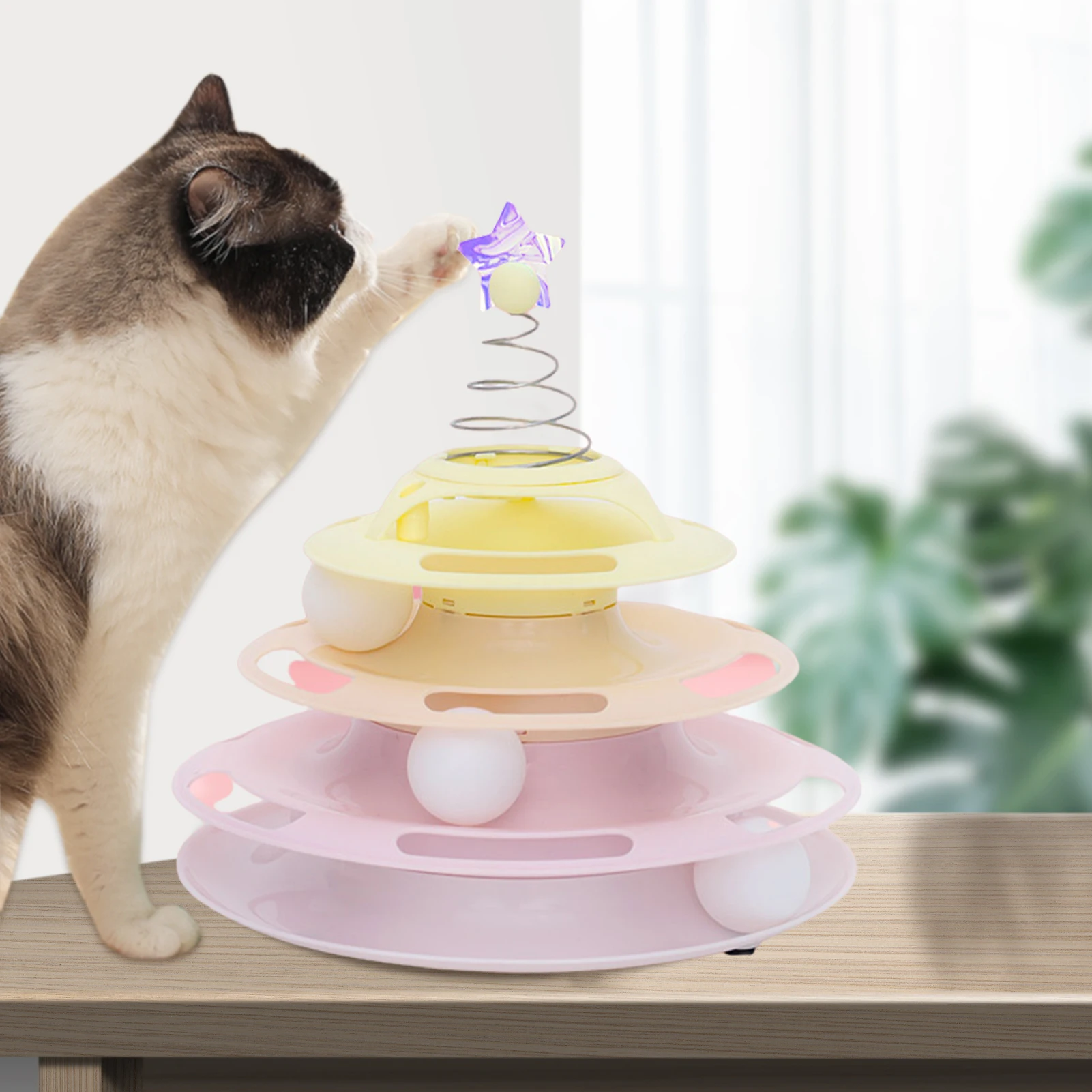 Interactive Tower Cat Toy Turntable Roller Balls Toys for Cats Kitten Teaser Puzzle Track Toy Pets Training Supplies Accessories