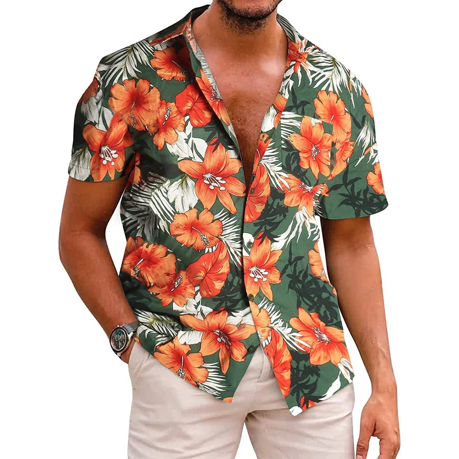 

Casual Fashionable Short Sleeve Printed Slim Fit Summer Hawaiian Shirt Men's 3D Print Casual Shirt Turn-down Collar Lightweight