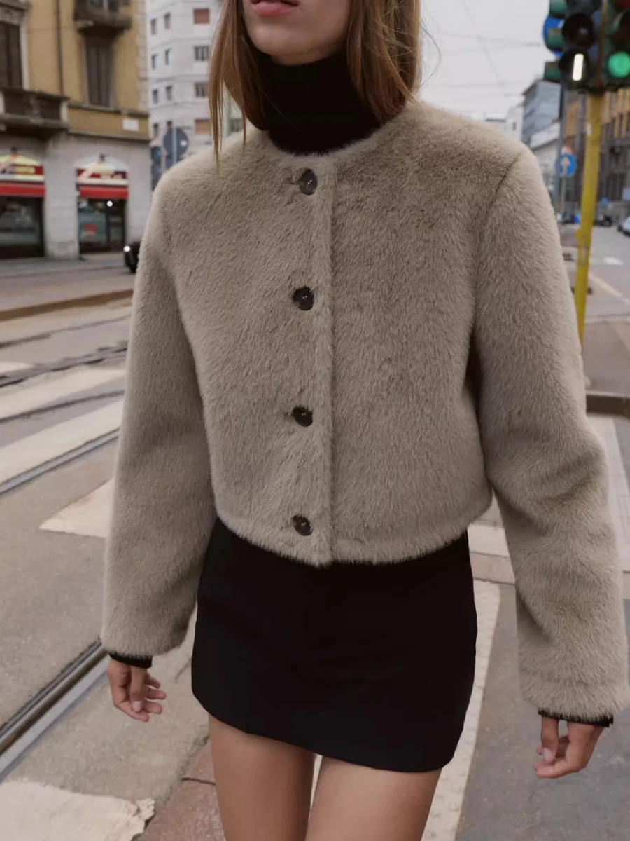حار كسول Sle تأثير الفراء الاصطناعي Jaet ort ملابس خارجية خريف جديد 2025 معطف نسائي دافئ من ألياف البوليستر #4