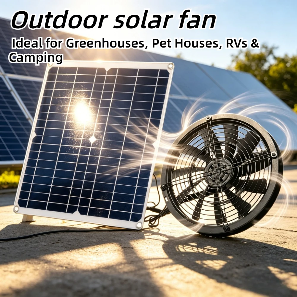 

NEW 2026 Exhaust Fan Solar Powered 15W 25W Weatherproof Ventilation Kit for Chicken Coop Greenhouse Dog House RV Shed Durable