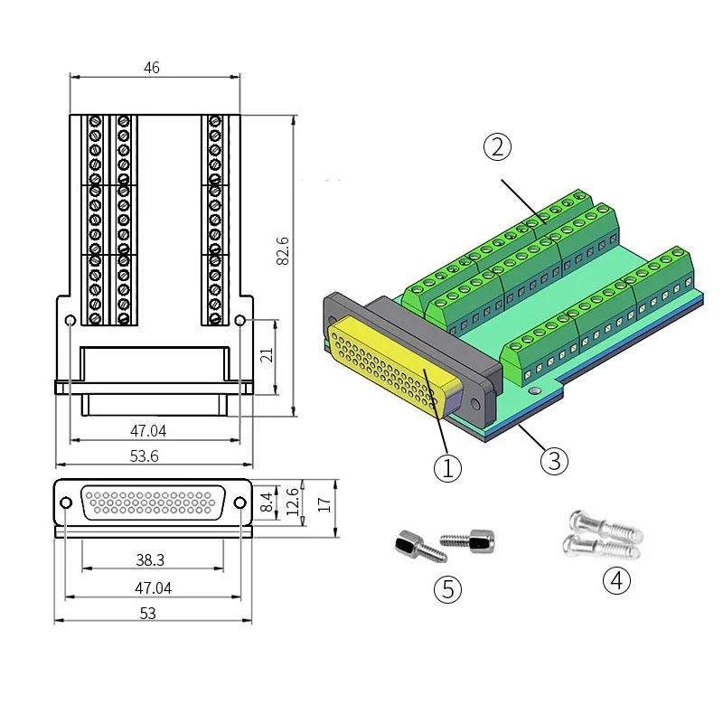 Hdb44 löt freie stecker verbindung industrielle 3 reihen D-SUB 44pin männlich weiblich p pin loch stecker db44 breakout klemmen platinen adapter