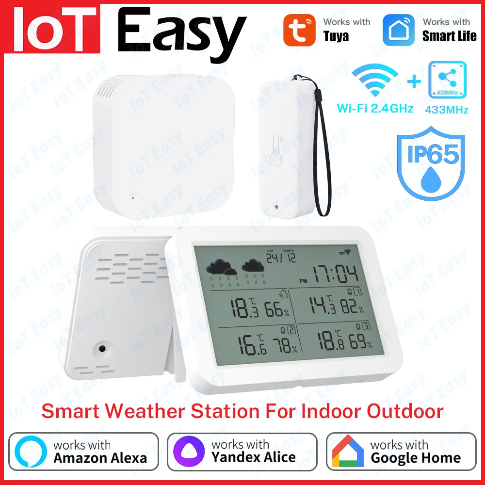 Tuya WiFi Weather Station IP65 Waterproof Outdoor Indoor Thermometer Hygrometer RF433 Temp Humidity Smart Life Google Home Alice