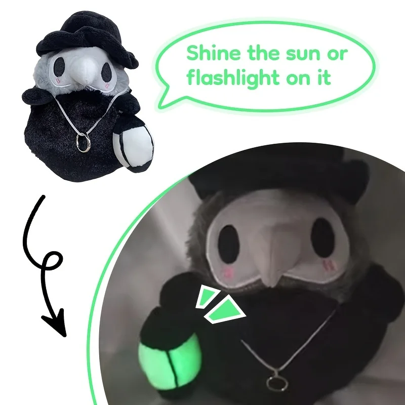 Halloween Gifts Anime Character Bird Mouth Crow Doctor Plush Doll, Crow Nurse Doll Plague Doctor Peripheral Light-emitting Dolls