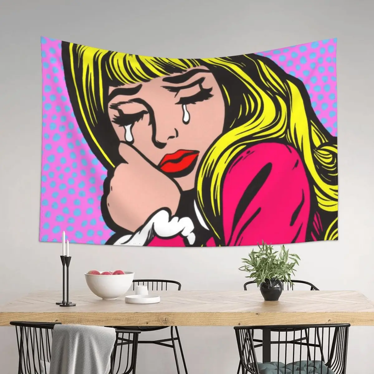 

Blonde Bangs Crying Comic Girl Tapestry Hanging Wall Wall Decoration Items Aesthetic Decoration Room Decor Aesthetic Tapestry