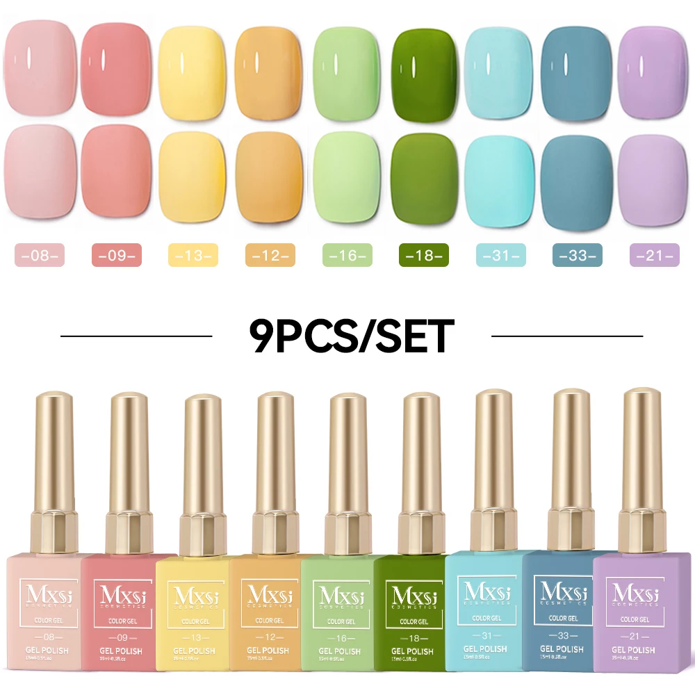 9 Stuks 15 Ml Macaron Kleurrijke Gel Nagellak Set Rood Losweken Uv Led Nagel Gel Vernis Kit Langdurige vloeibare Manicure Vernis