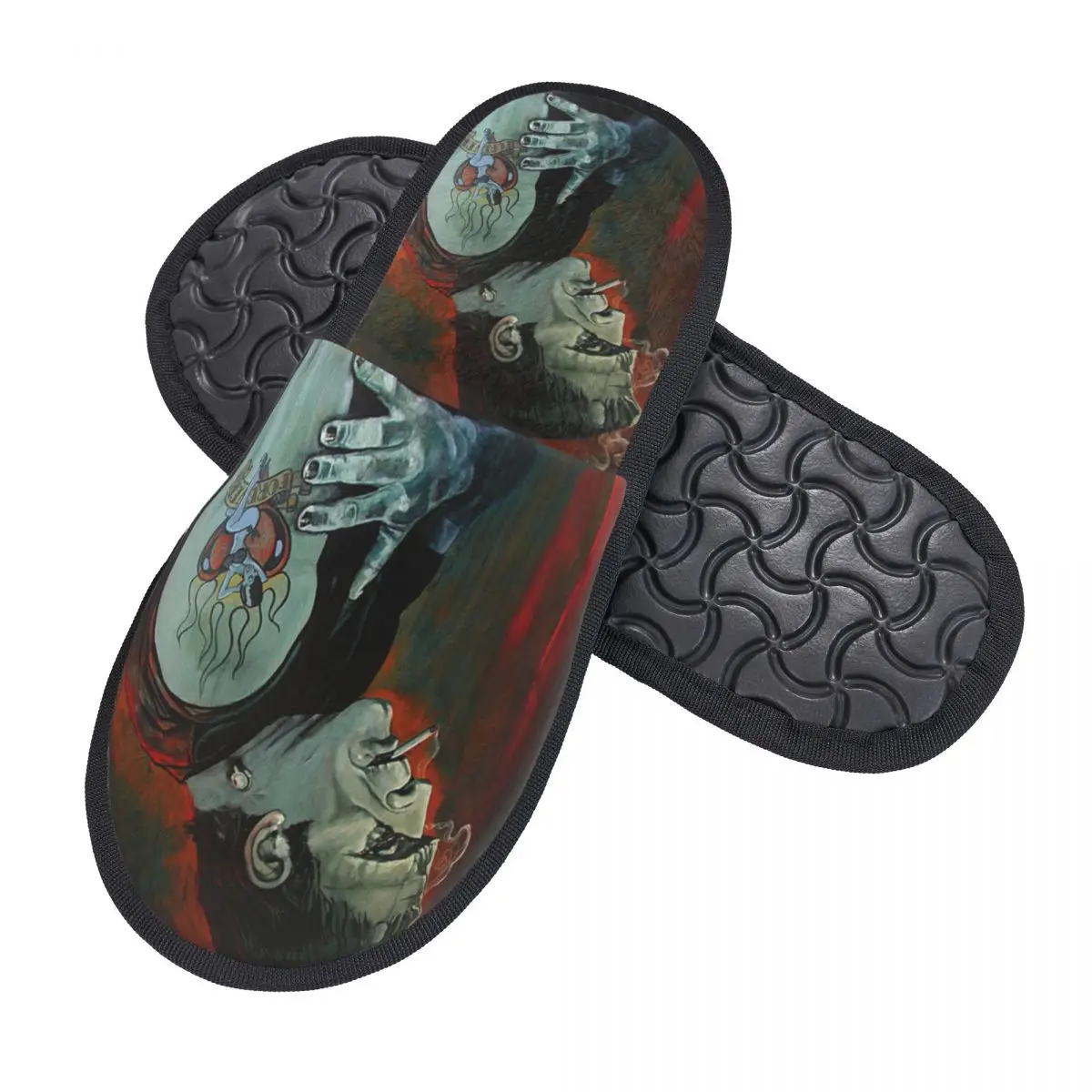 Custom Broken Hearted Frankenstein Monster Tattoo Art Cozy Scuff Memory Foam Slippers Women Hotel House Shoes