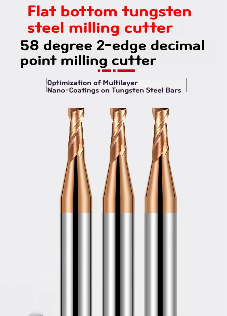 HRC58 2-Flute Decimal Point Nano Coating Milling Cutter Tungsten Steel Carbide CNC Machining Endmills Tools