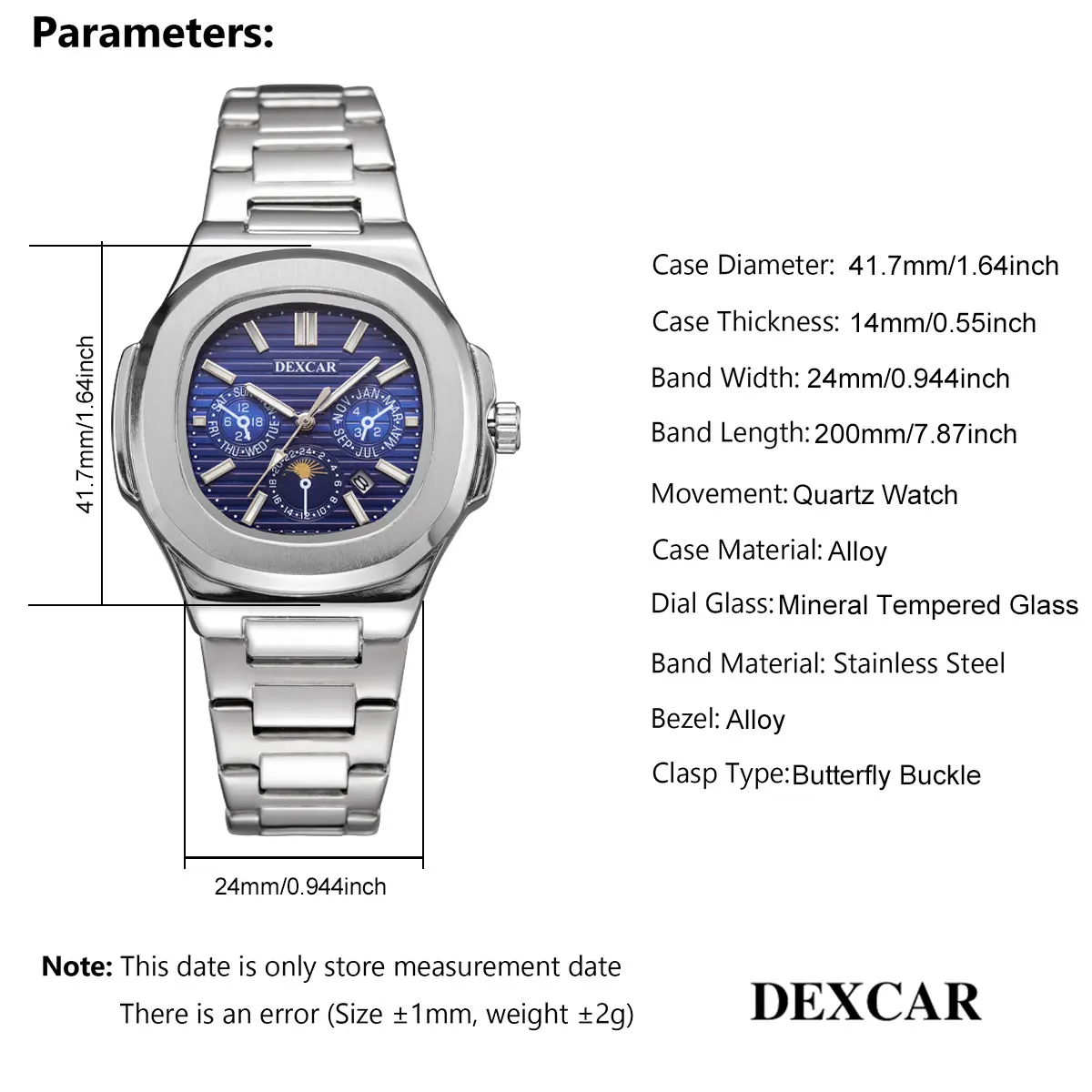 DEXCAR 2024 New Men\'s Watches Top Brand Luxury Quartz Watch Men Waterproof Sports Stainless Steel Waterproof Sports Clock Gift