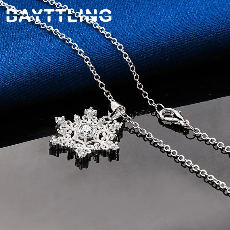 Original 925 Sterling Silver 16-30 Inches Exquisite Snowflake Zircon Necklace For Women Fashion Wedding Gift Jewelry