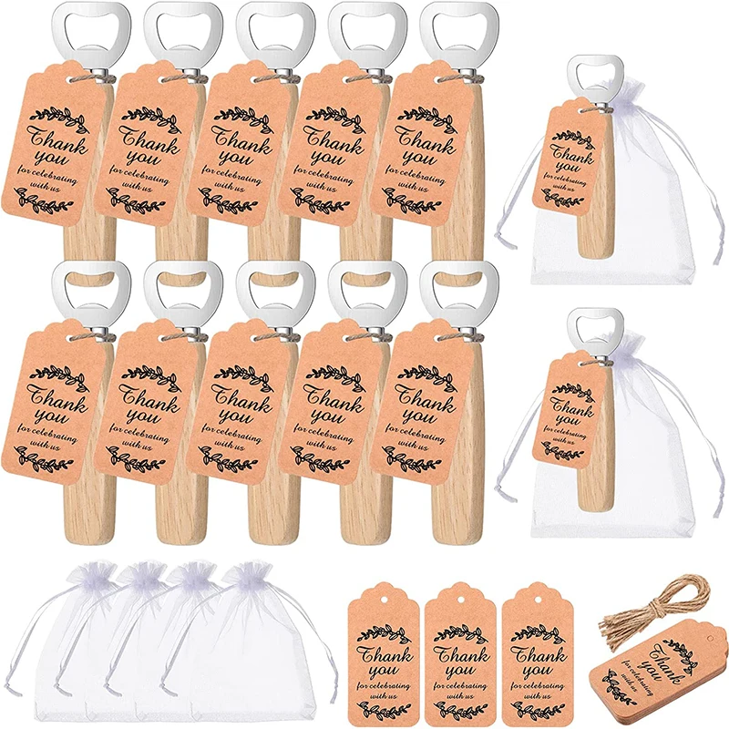 

20Pcs Bartender Bottle Opener with Wooden Handle, Wine Beer Soda Glass Cap Bottle Opener, Baby Shower Favors Wedding Party Gifts