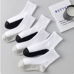 Chaussettes absorbant la sueur pour enfants, chaussettes blanches, chaussettes grises, chaussettes à semelle noire, chaussettes de sport solides pour documents, accessoires de gril, bonneterie pour bébé, femmes, 1 paire