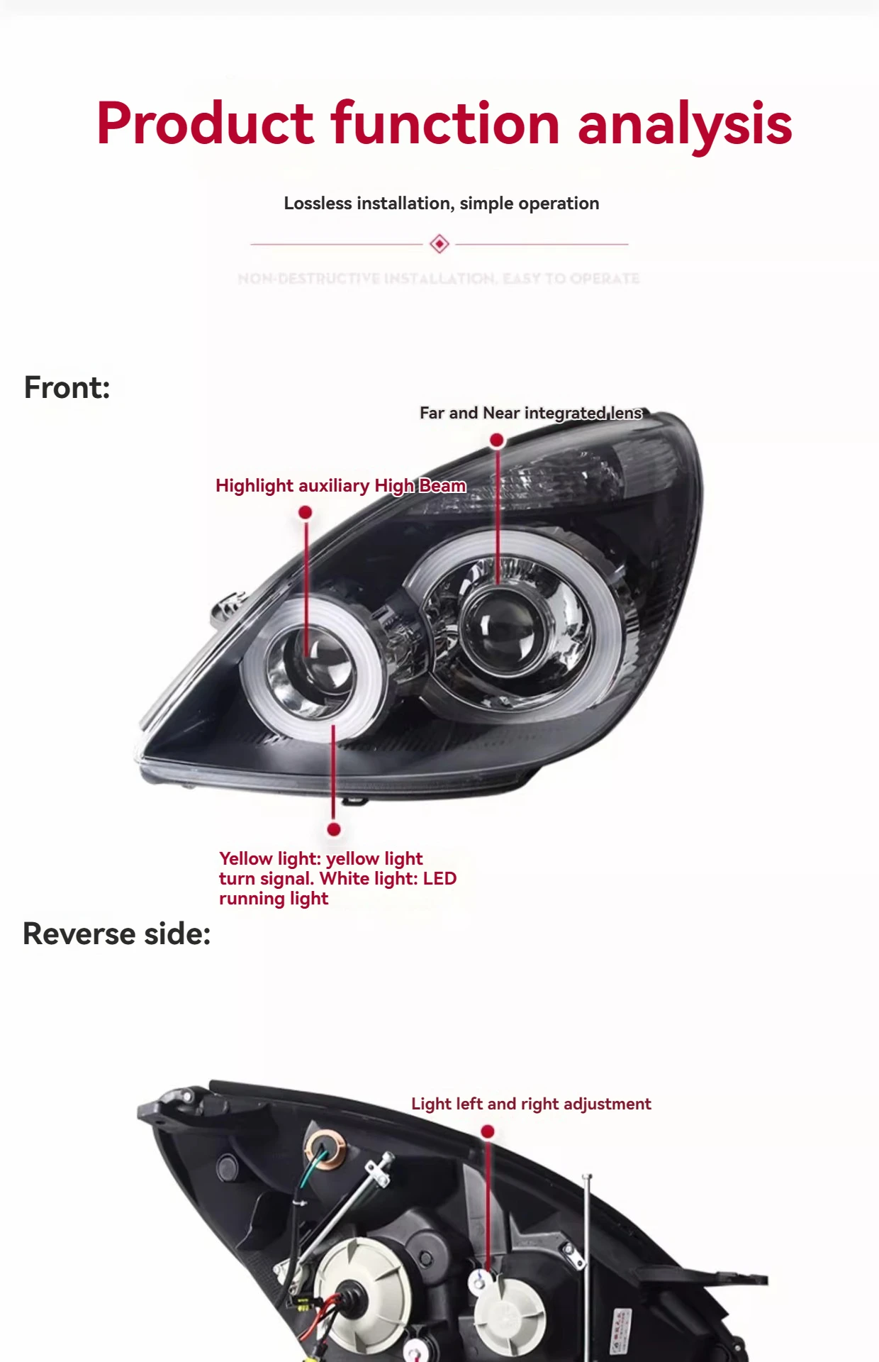 Modified Headlight For Buick GL8 05-15 First Land Headlight Assembly Modified LED Day Running Light Dual-lens Xenon Lamp