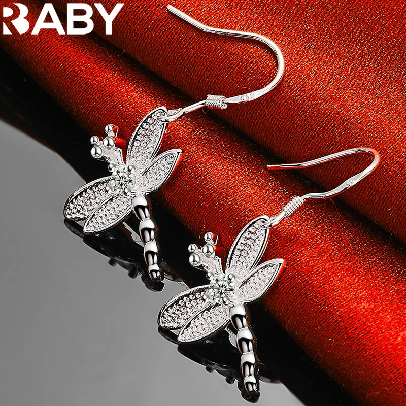 

URBABY 925 Sterling Silver Dragonfly AAA Zirconia Drop Earrings For Women Wedding Engagement Party Jewelry Fashion Accessories