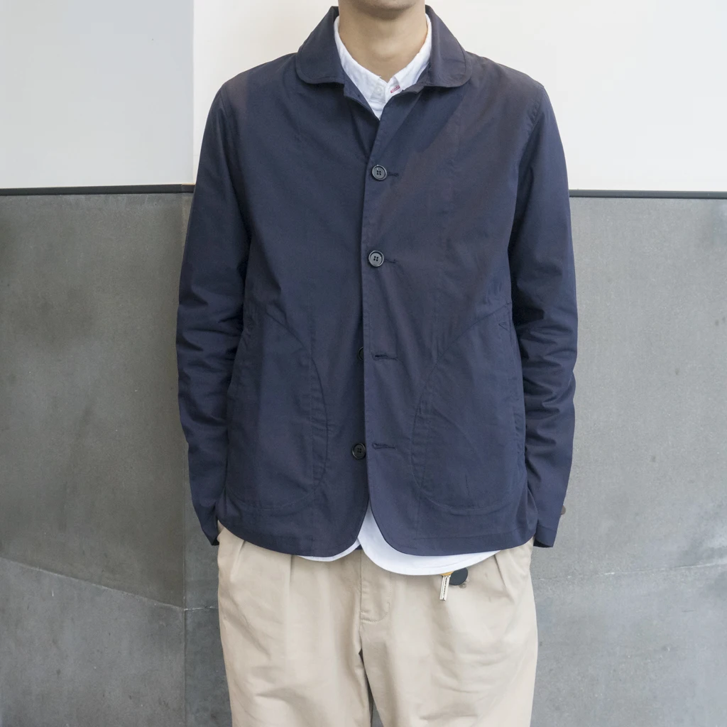 Japanese Style Men's Jacket Small round Neck Workwear Chore Coat Cotton Polyester Blend Long Sleeve Youth Fashion All Seasons
