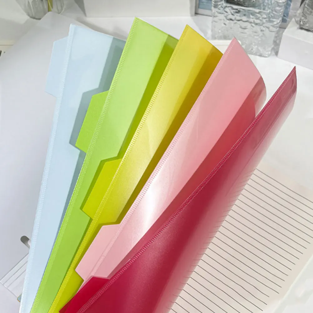 

5pcs Plastic Binder With Tabs Dual-Side Pockets 3 Hole File Folder Organizer Office Material Three Ring