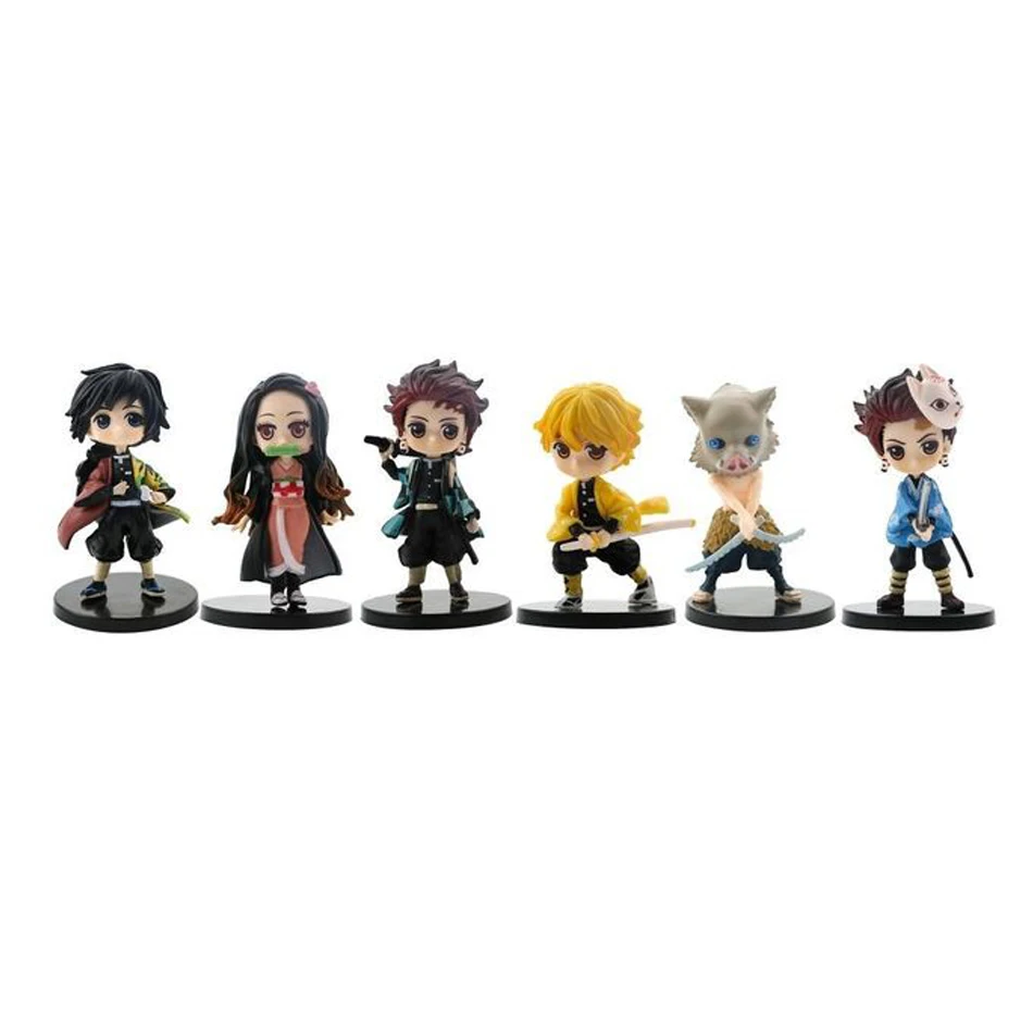 Q Posket Figure Wholesale Demon Slayer Mini Figurine 6pcs/12pcs/Sets Kimetsu No Yaiba Small PVC Dolls Desktop Decoration