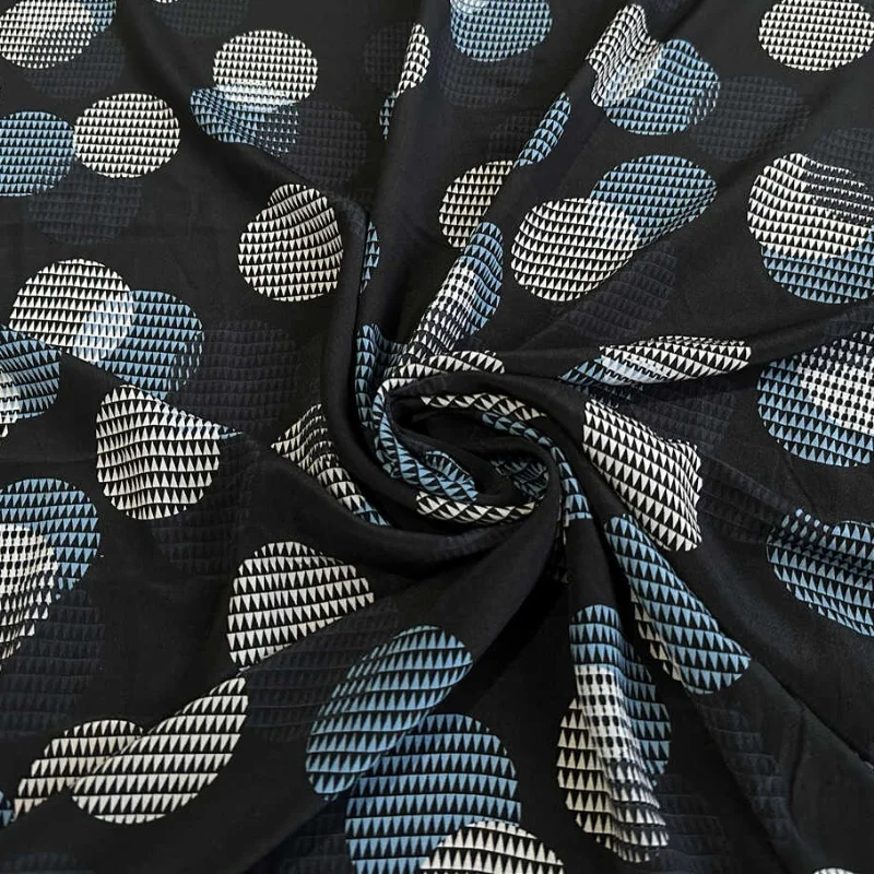 1 meter 100% Mulberry Silk 14 momme Crepe Silk Fabric Black Big Dots Printed 138cm 54