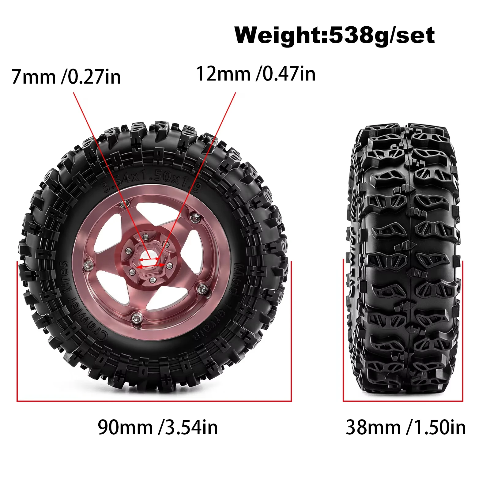 4PCS 1.9 Inch Metal Beadlock Wheel Rims & Tires Set Upgrade Parts for 1/10 Traxxas TRX4 TRX6 SCX10 1/12 MJX H12P H12Y RC Crawler