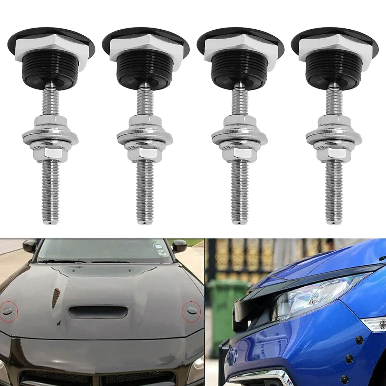 Universal Push Button Billet Quick Release Fasteners Set Racing Car Front Bumper Hood Pin Engine Bonnet Lock Latch Clip Body Kit