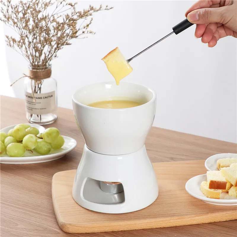 Ceramic fondue set diy raclette cheese hot pot chocolate warmer