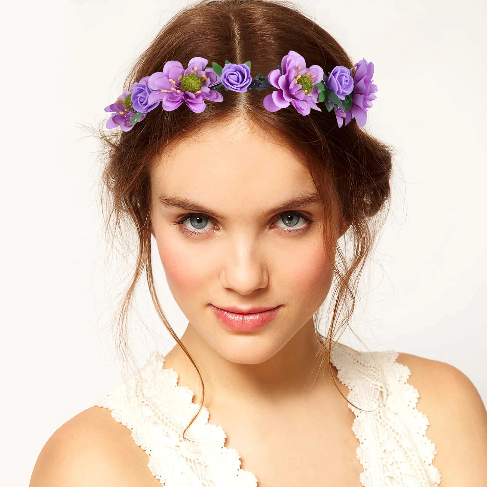 

2 pcs Flower Headband Purple Blue Artificial Wreath Crown Elegant Birthday Party Masquerade Seaside Wedding Hair Accessories