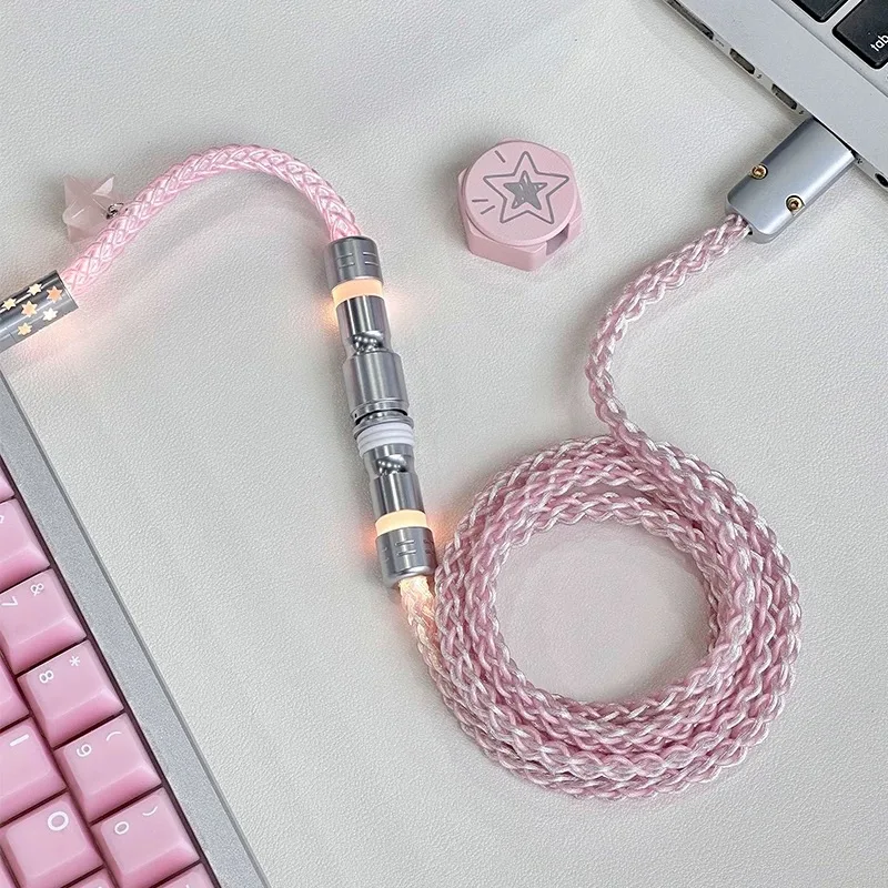 

RGB Pink Light Cherry Blossom Starry USB to Type C Keyboard Cable UNKNOWNERROR D12 8K Rate OCC Single Crystal Copper Aviation