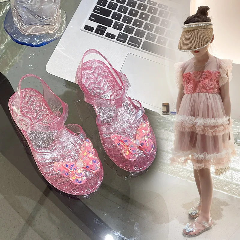 New summer kids baby princess Roman shoes girls beach sandals crystal jelly shoes sandals glitter butterfly children's sandals