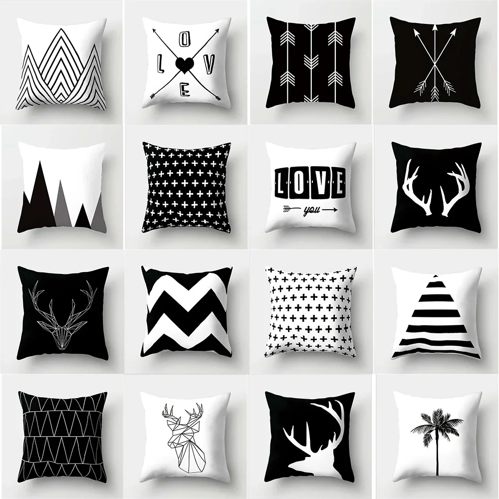 

Geometric lines black and white dots artistic polyester pillowcases home living room sofa decoration cushion covers