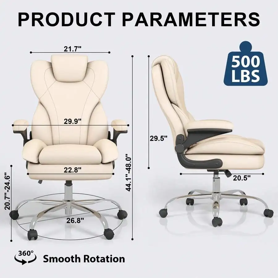 Heavy Duty Ergonomic Executive Chair With Padded Arms , Big And Tall Computer Chair With Adjustable Headrest, 360° Swivel Free,