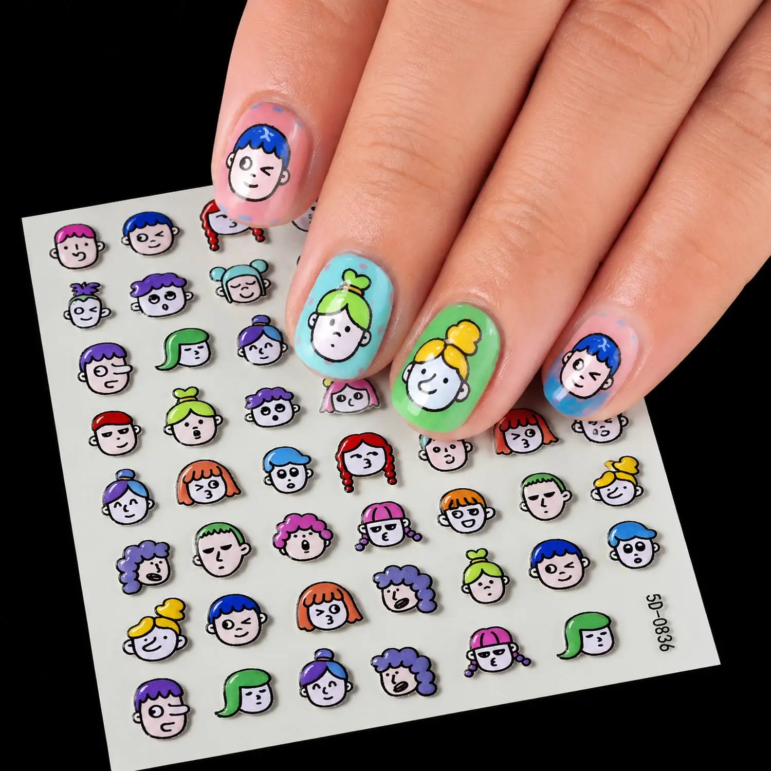 1Pc Clear Outline Heads Fun Nail Sticker Multi Color Relief Fun Nail Decal Accents Fun Nail Slider