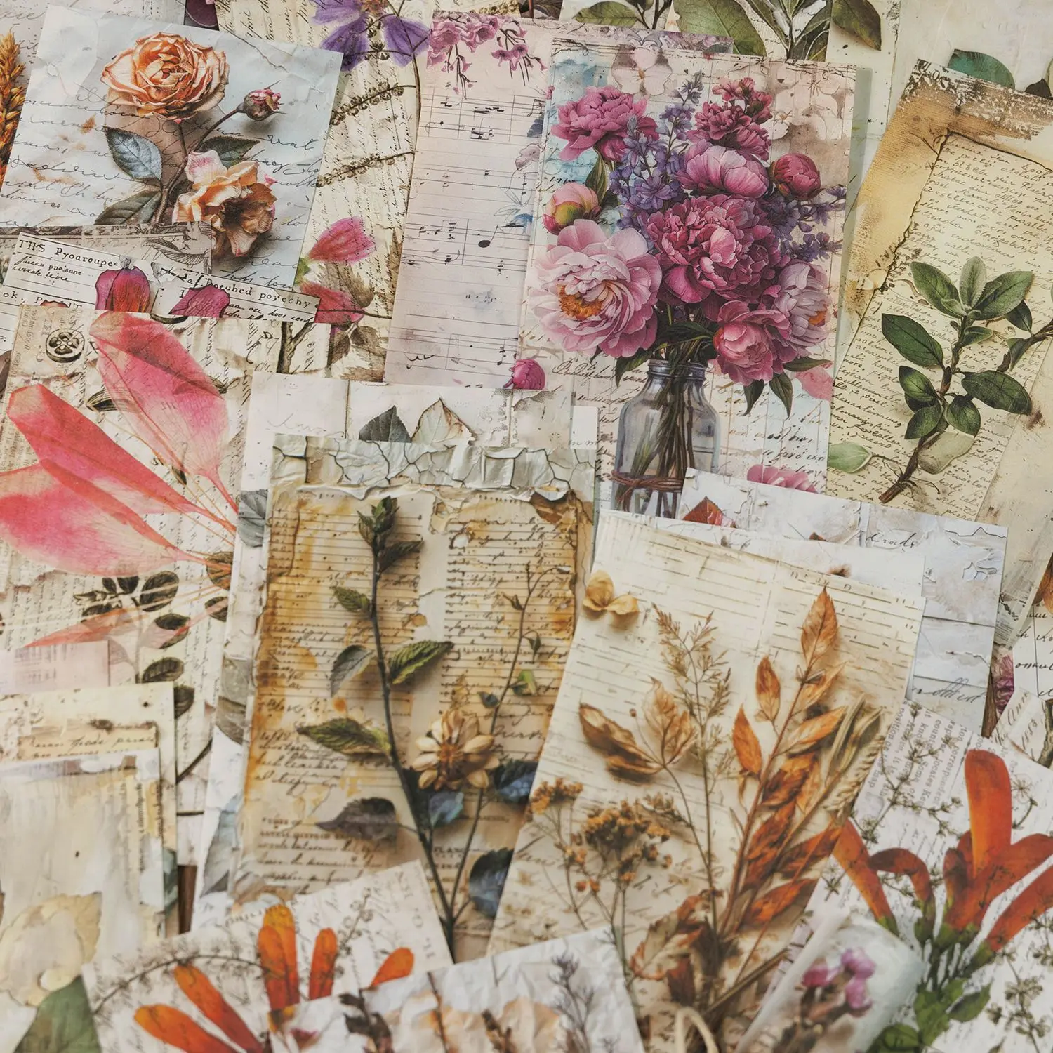 30 Stück Vintage-Blumenmuster, Kreativität, dekoratives Papier, Planer, handgefertigt, Diy, Scrapbooking, Hintergrundpapier
