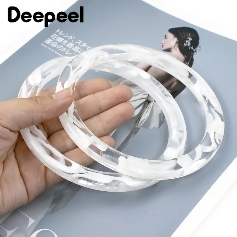 2Pcs Deepeel 9cm Acrylic Round Bag Handle Resin Ring for Purse Handbag Crochet Bags Handles Woven-Bags DIY Handmade Accessories