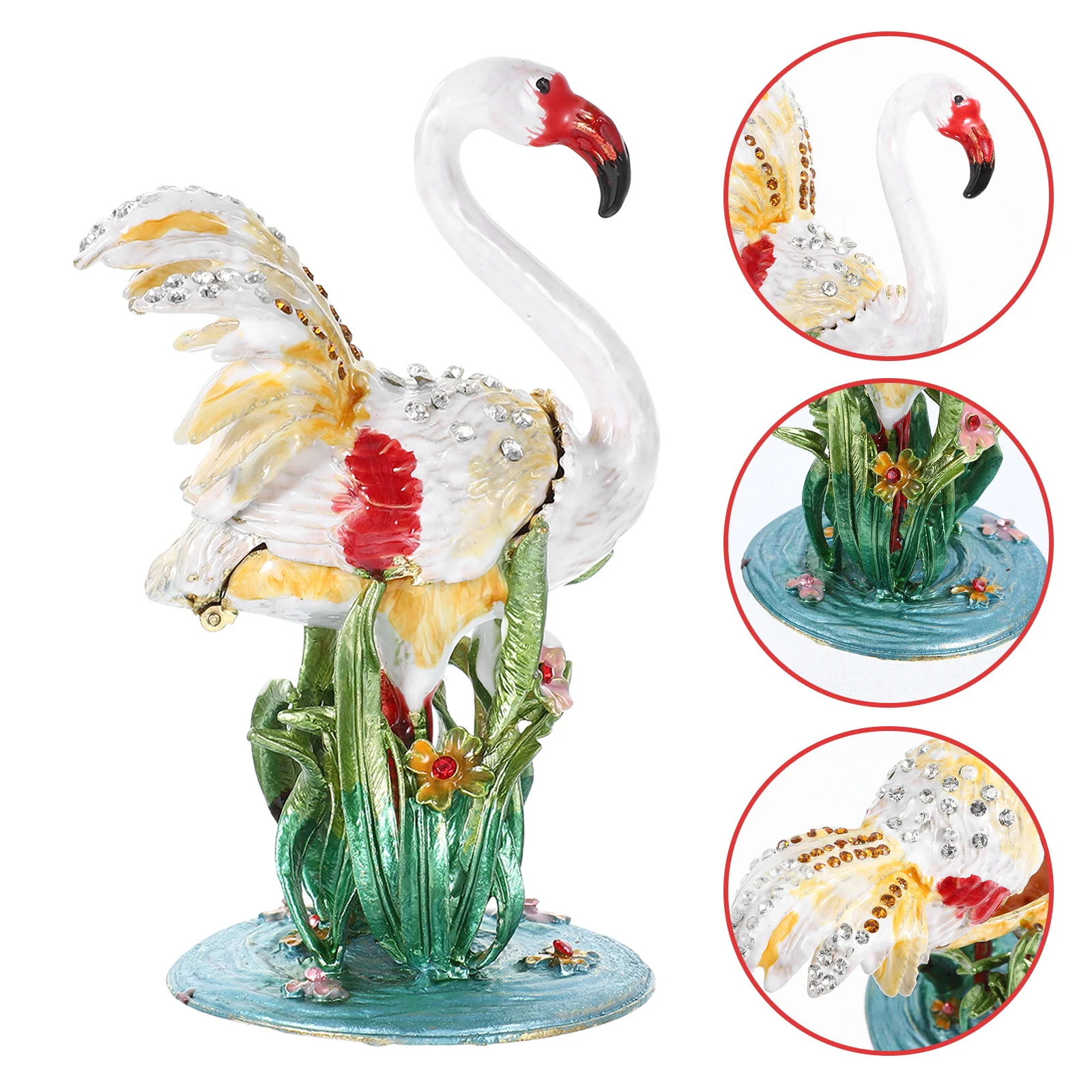 

Flamingo Jewelry Box Vintage Metal Trinket Storage Decorative Desktop Organizer Ring Earrings Holder Unique Small Display Case