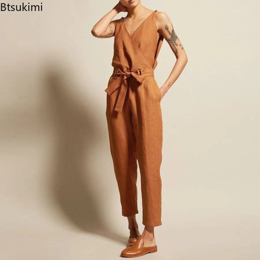 2025 Summer Women Fashion Sleeveless Solid Simple Loose Jumpsuits Women's Elegant Office Comfortable Trousers New Long Jumpsuit