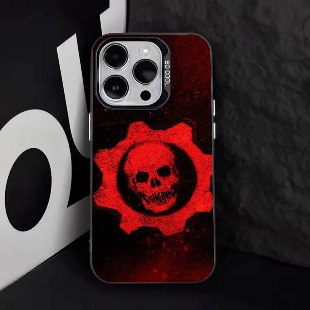 حافظة هاتف Game G-Gear Of Wars لهاتف iPhone 17,16,15,14,13,12,11,Pro,XS,Max,Plus,Mini,SE4,E غطاء أسود غير لامع مقاوم للصدمات