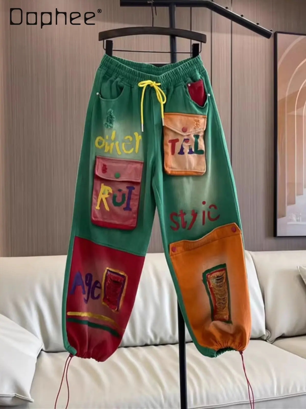 

Уникальные модные джинсы оригинального дизайна для женщин, весна 2026, новые, с эластичным поясом, с эффектом потертости, брюки-карго джоггеры