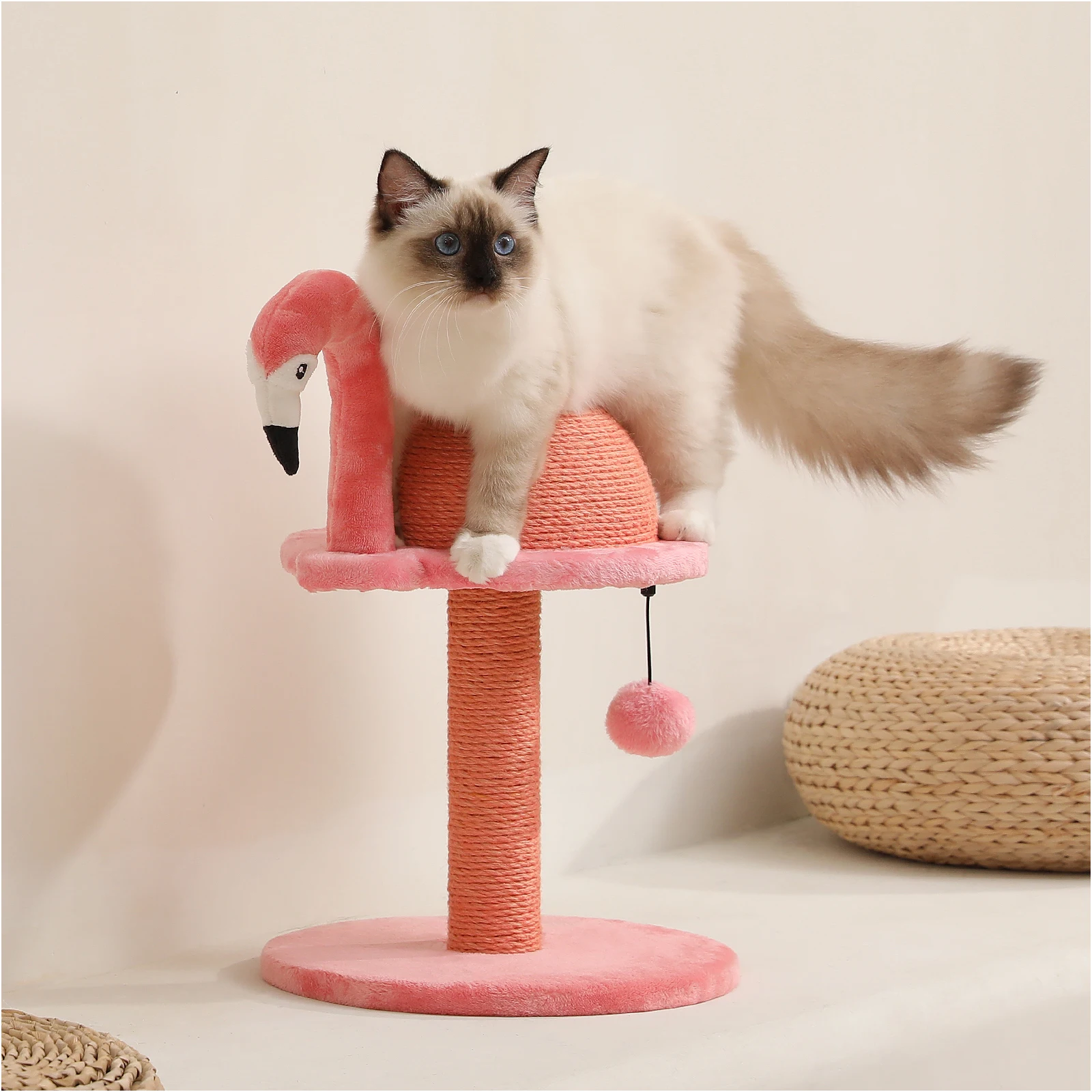 Cat Scratching Post Pink Flamingos Natural Sisal Cat Scratch Post Interactive Toys with Extra Replacement Sisal Scratching Pole