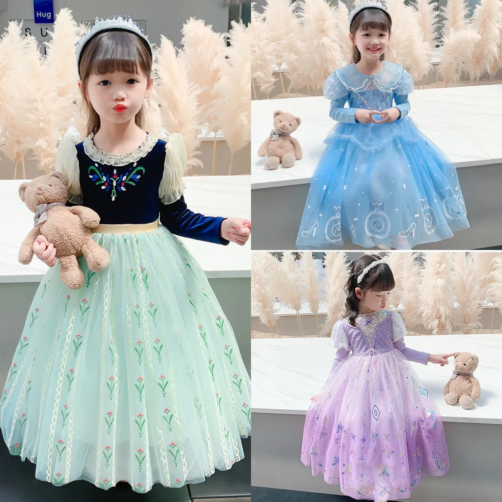 2024 Korean Spring/Summer New Princess Dress Girl Dress Blue Fluffy Yarn Dress Baby Girl Summer skirt