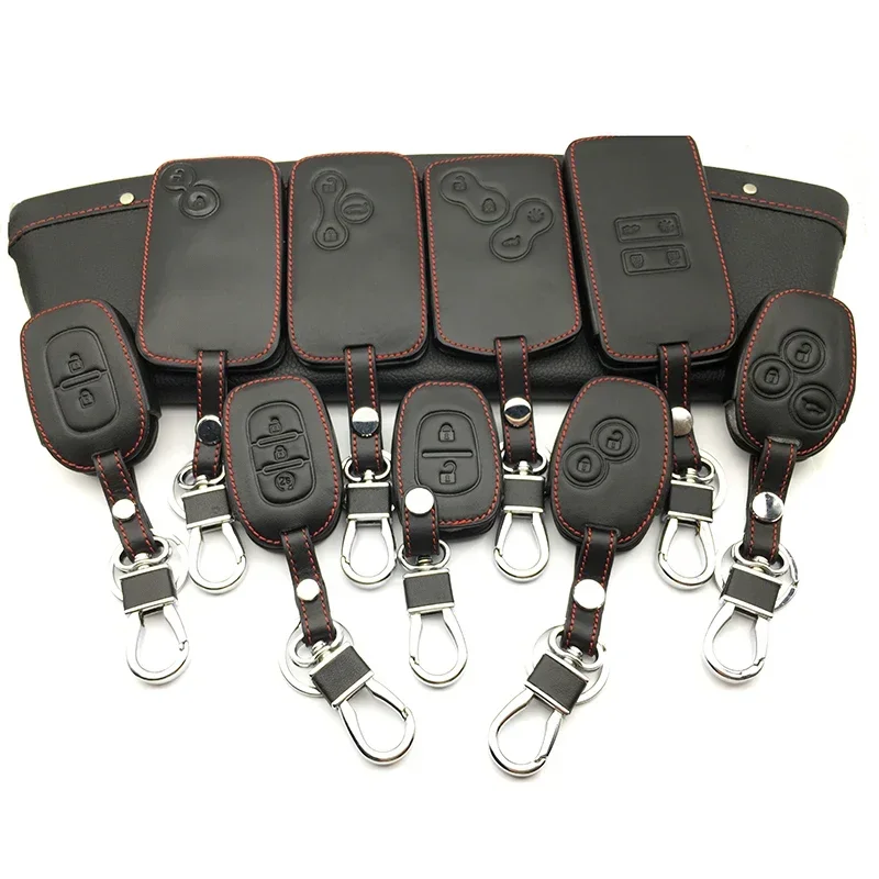 

Leather Car Key Case Cover for Renault Megane Clio Logan Kadjar Scenic Koleos Keychain Case Card 2/3/4 Buttons Remote Control