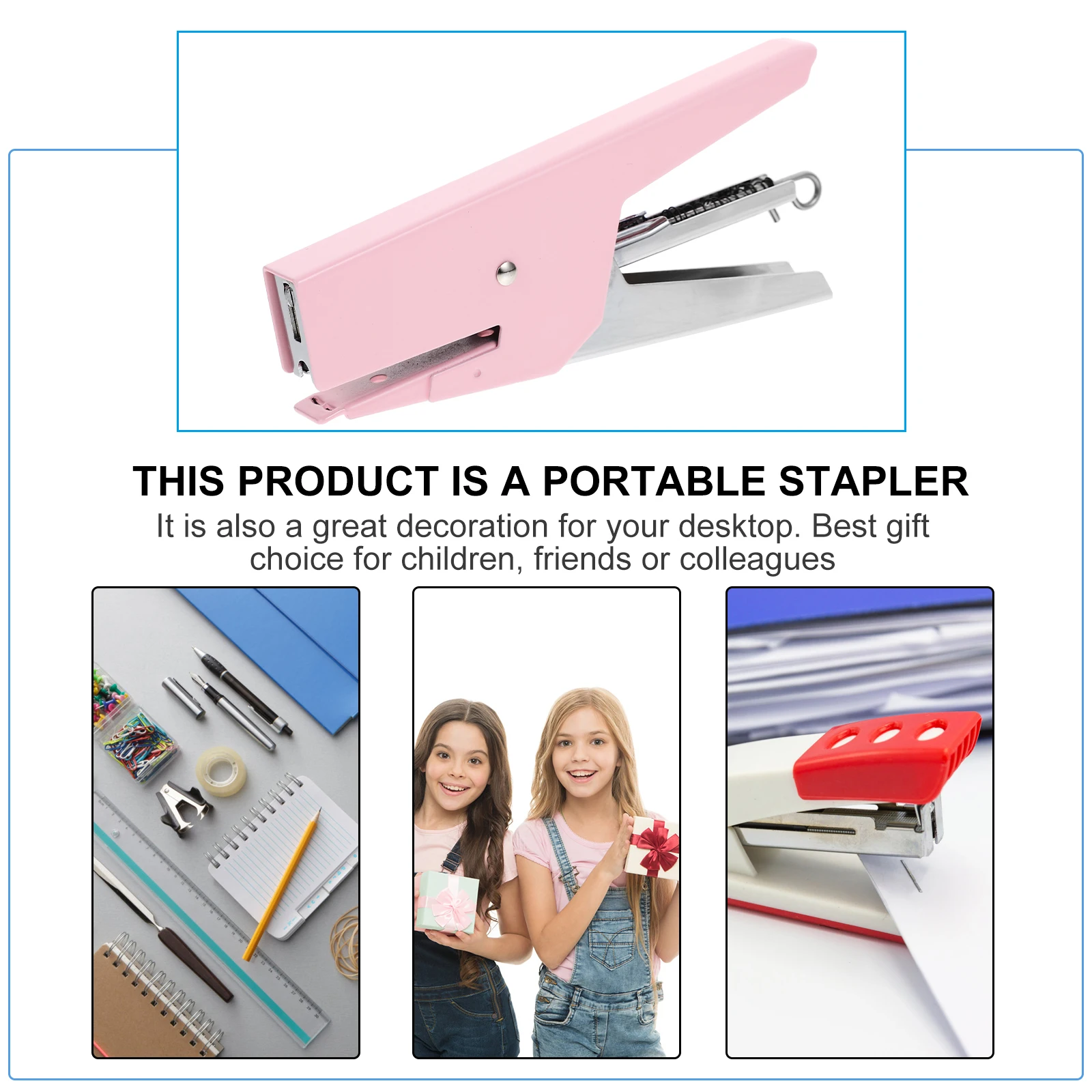 

Hand-held Stapler Mini Macaron School Supplies Cute Pink Office for Desk Kids Book Student
