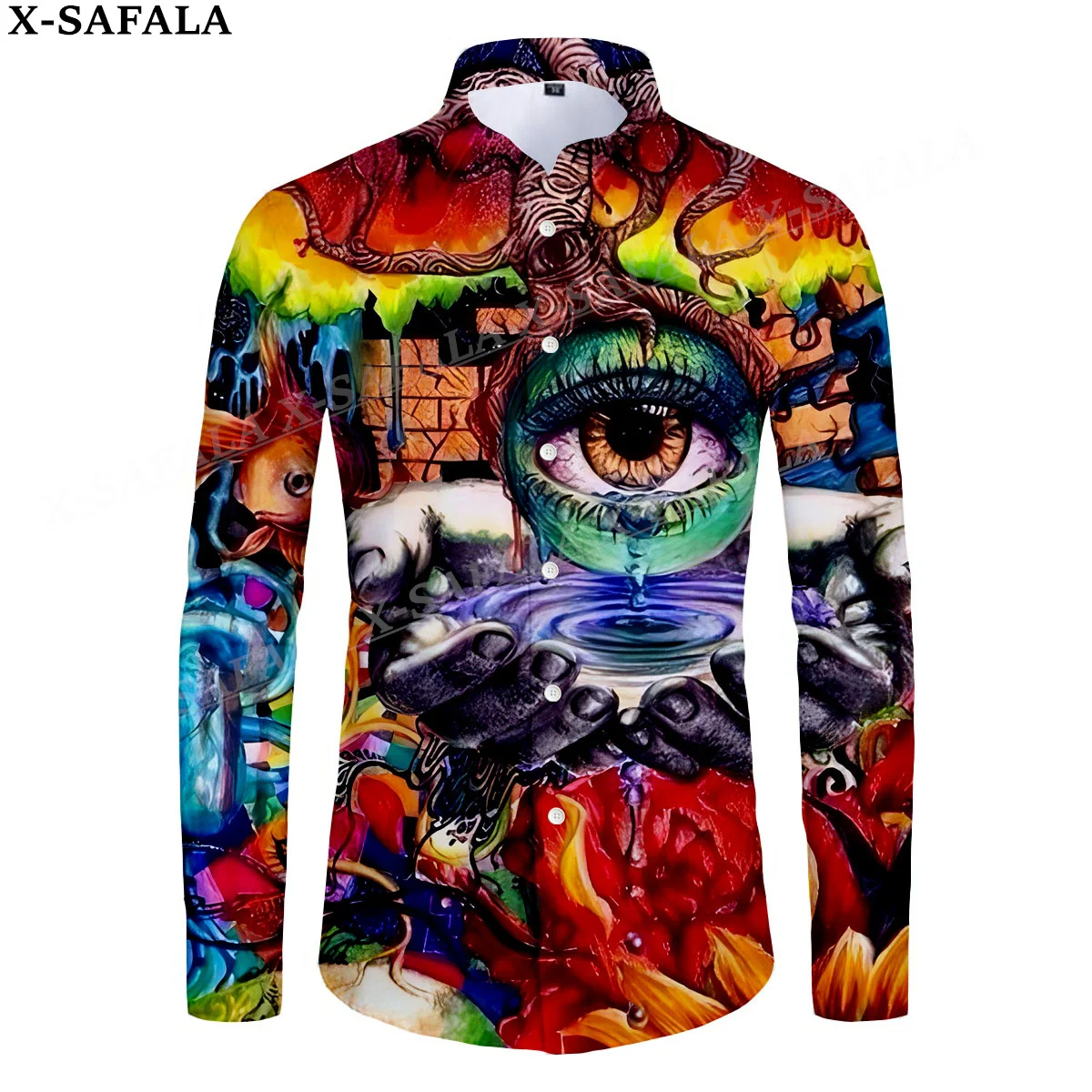 

Colorful Trippy Psychedelic Eyes 3D Print Men's Luxury Shirt Turn-down Collar Buttoned Up Long Sleeve Tops Hip Hop Tee-3