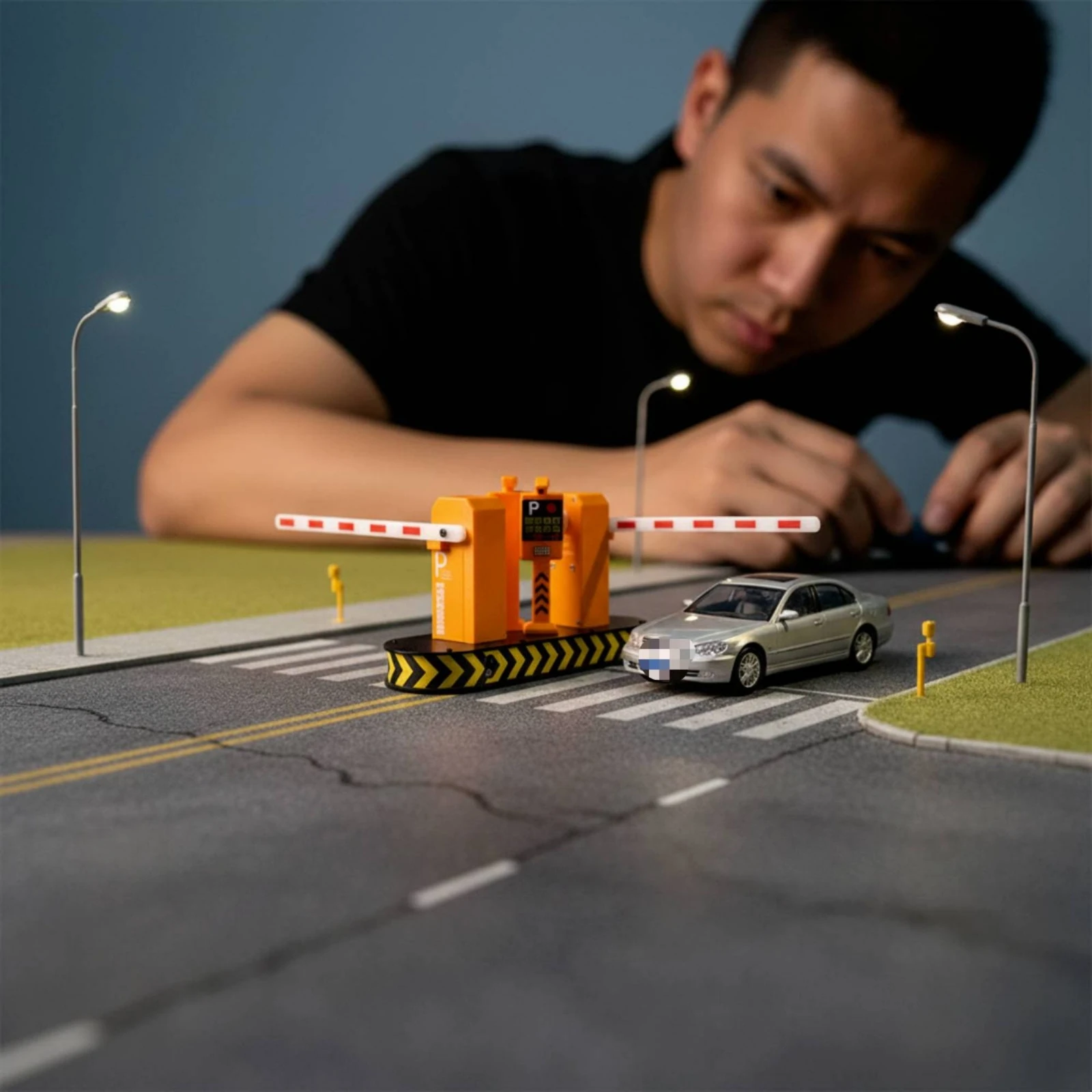 toy-parking-gate-with-dual-arms-sturdy-parking-barrier-model-high-visibility-reflective-for-hobbyists-diorama-display-layout