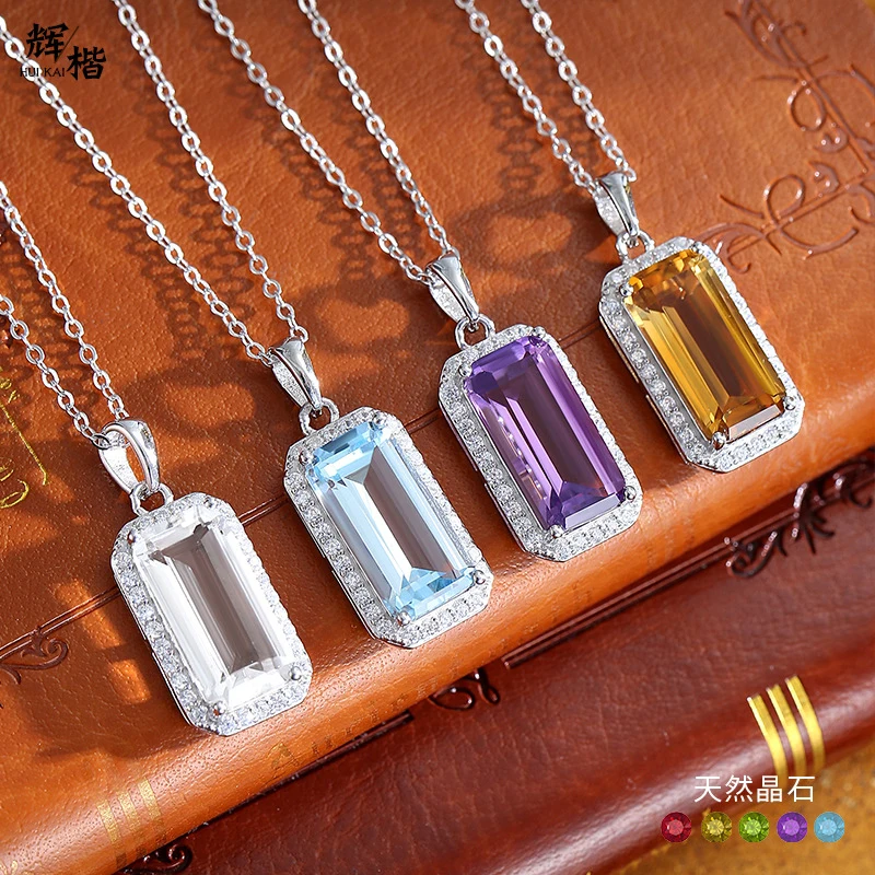 

Natural Amethyst and Citrine Pendant S925 Sterling Silver Necklace Women