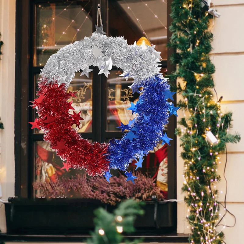 32cm Wreath Independence Day Decorations For Home Fourth of July Party Decoration Door Wall Pendant Red White Blue Wreath