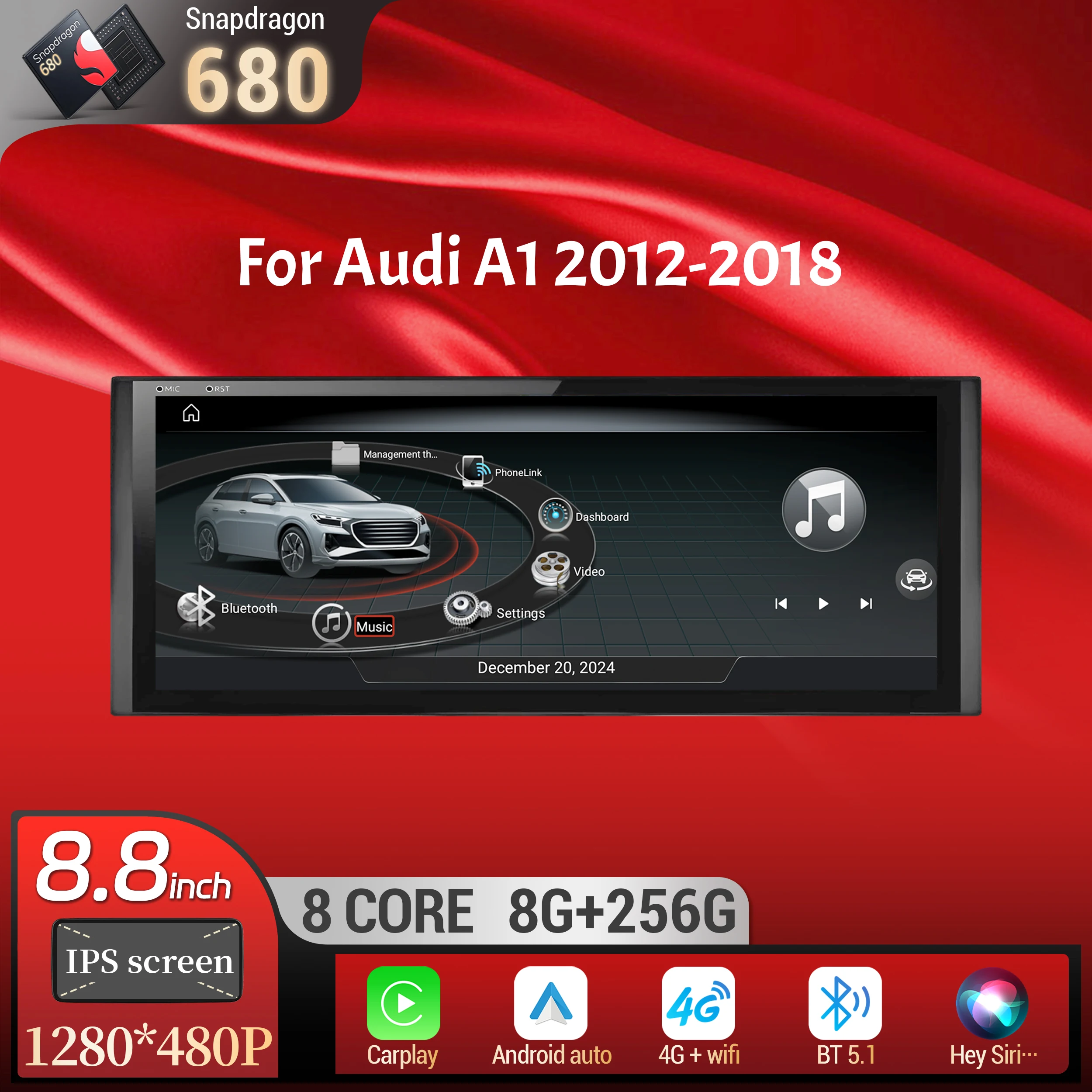 

8.8 inch Android 13 For Audi A1 2012-2018 GPS Wireless Bluetooth Carplay Head Unit Qualcomm Snapdragon 680 Touch Screen Stereo