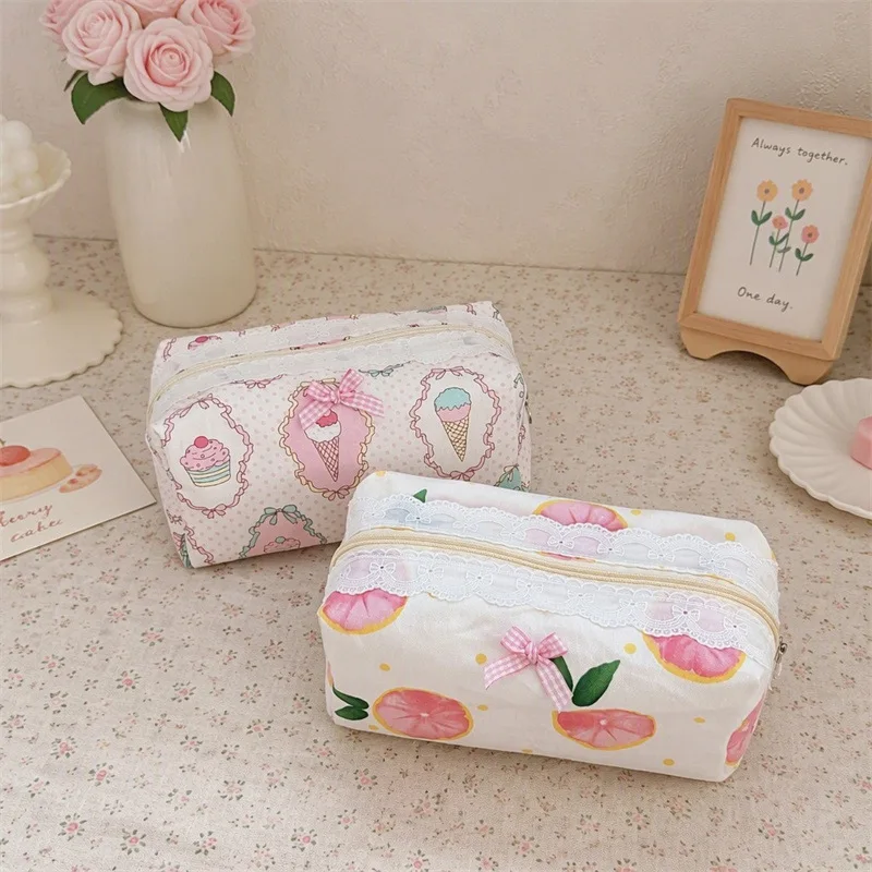 Cake Ice Cream Large Brush Makeup Case Cute Kawaii Big Capacity Pencil Pouch Stationery Storage Bag for Students