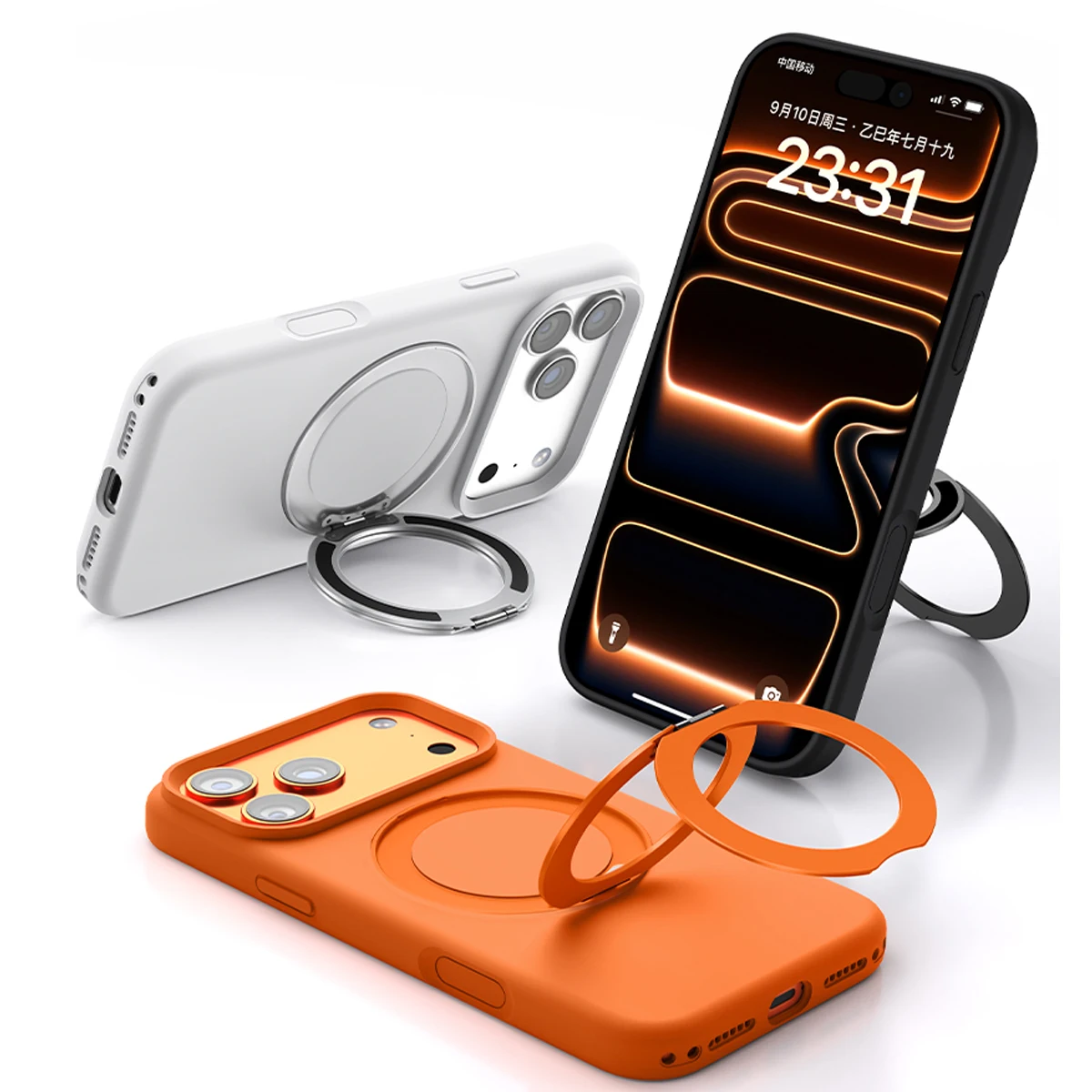 

Shockproof Liquid Silicone Wireless Magnetic Charging Kickstand Case For iPhone 17 Pro Max iPhone17, Folding Stand Phone Cover
