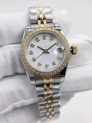 Elegant Lady's Diamond Watch with 26mm Case - Featuring Mechanical Movement, Calendar Window, Diamond Bezel, & Long Nail Scale f