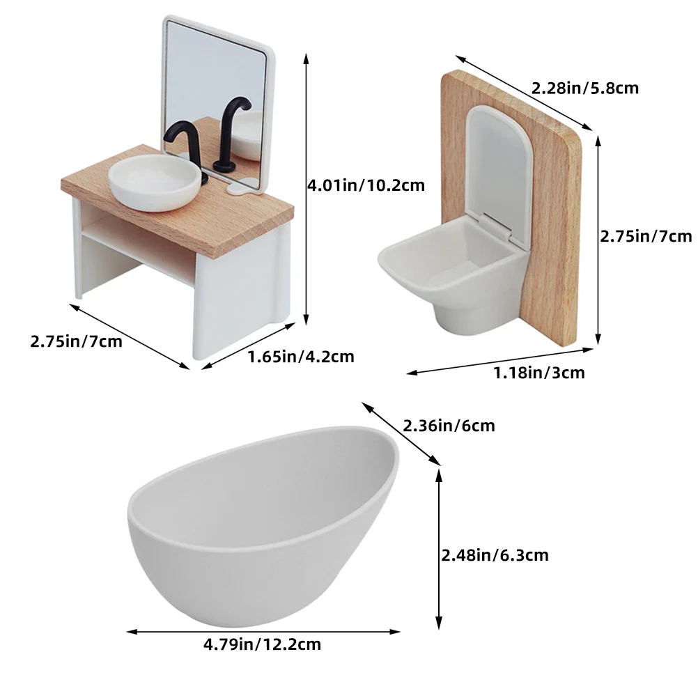 1Set Set Kamar Mandi Miniatur 1:12 Toilet Realistis Wastafel Kamar Mandi Aksesori Bermain Peran untuk Bermain Peran Kreatif